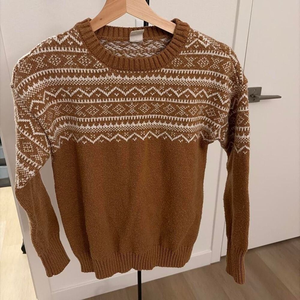 Melrose and Market Women's Size XS Brown & Cream Fair Isle Sweater